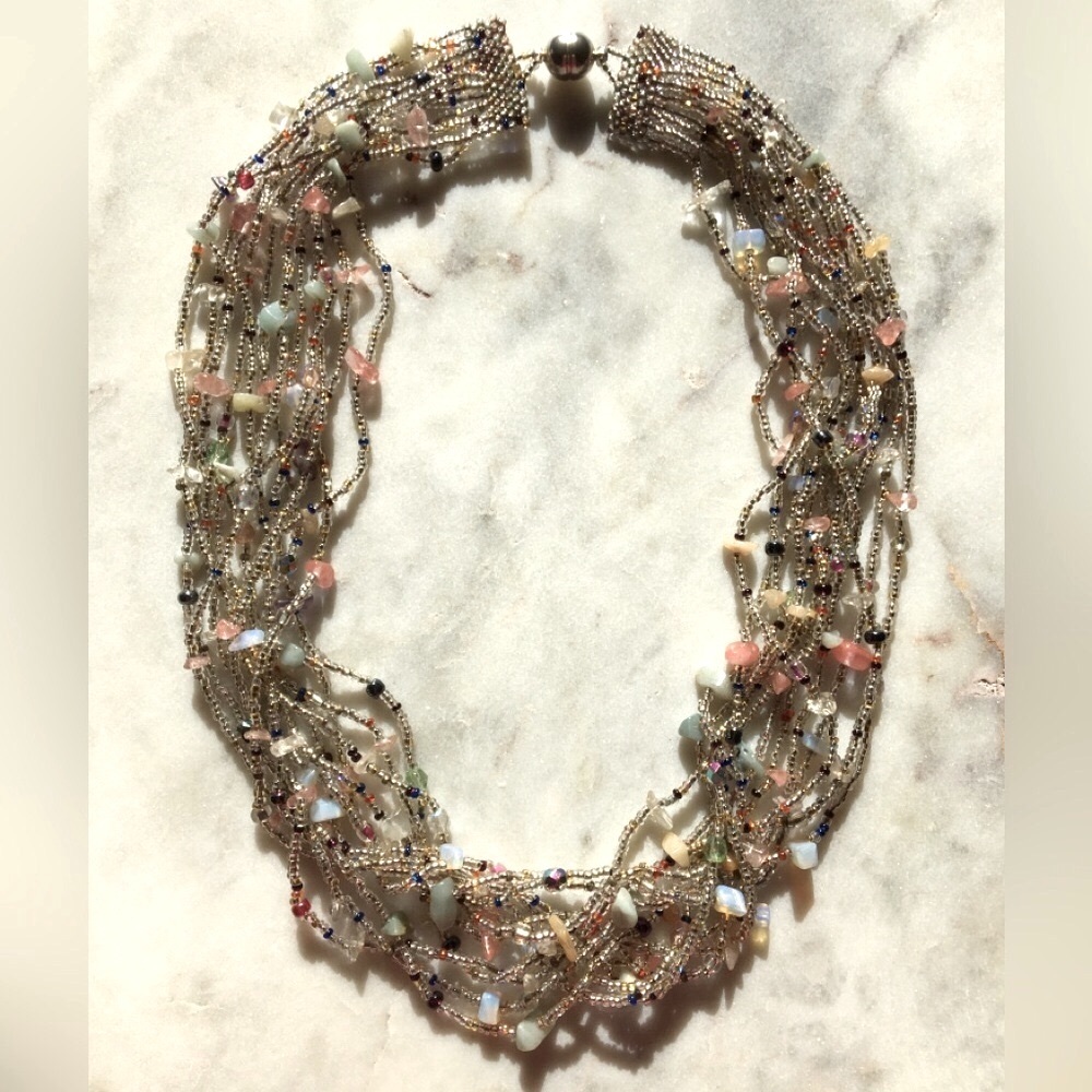 Multicolor Genuine Gemstones, Crystals & Beaded Multi-strand Necklace 🫧💎💖🌸🌺🤍💐